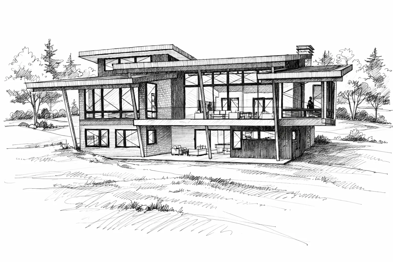 Hand sketch of a Native Modern residence